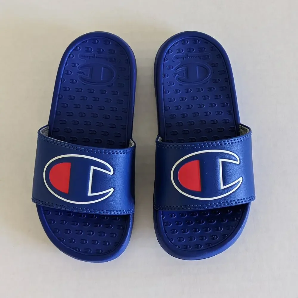Champion Size 11 Super Slide Solid Kids' Slide Sandals Blue White Pool Slides